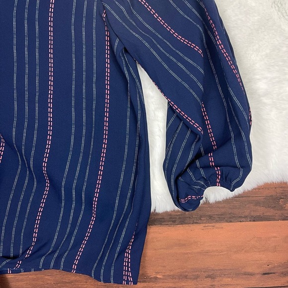 PINK ROSE Striped Navy Tie Knot‎ Scoop Neck Blouse Top Womens Small NWT - Picture 7 of 9